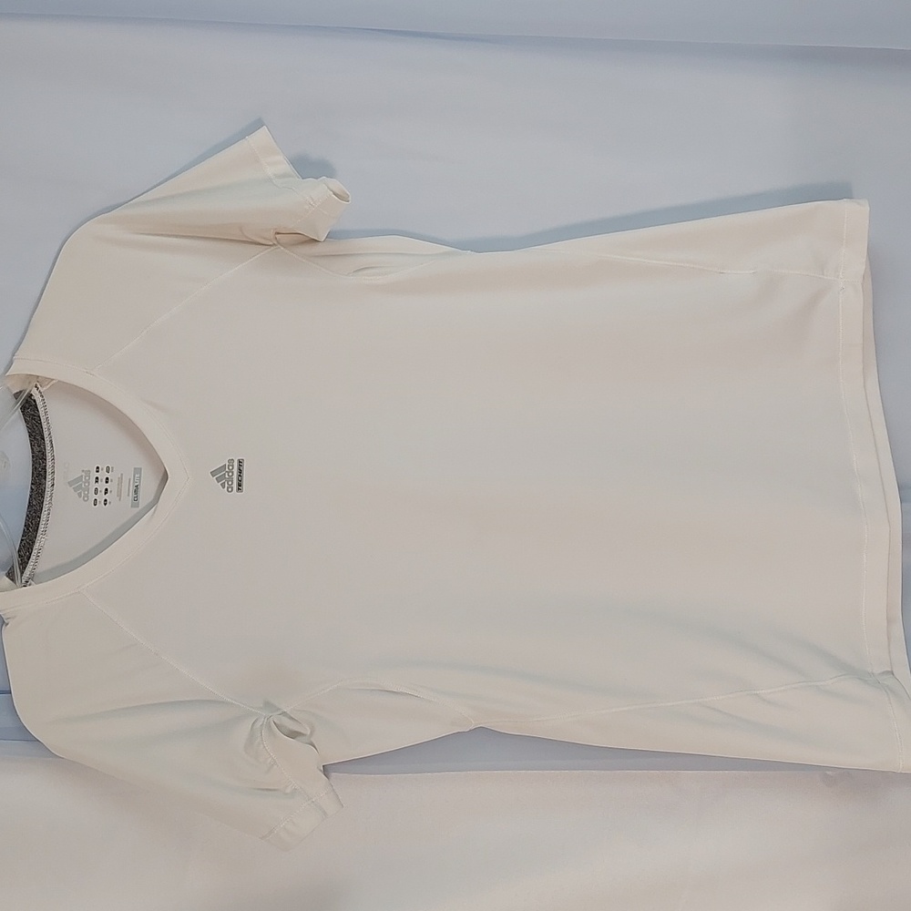 Adidas white short sleeve v-neck athletic shirt size medium